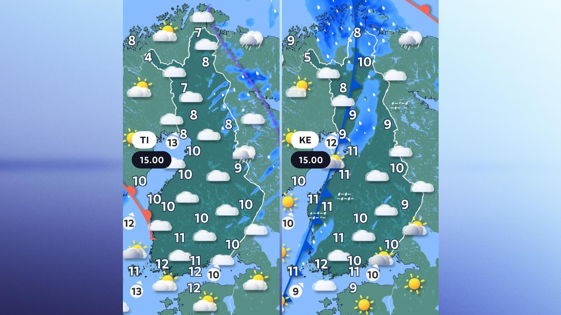 Atlantin matalapaine tuo Suomeen sateita ja puuskaista tuulta